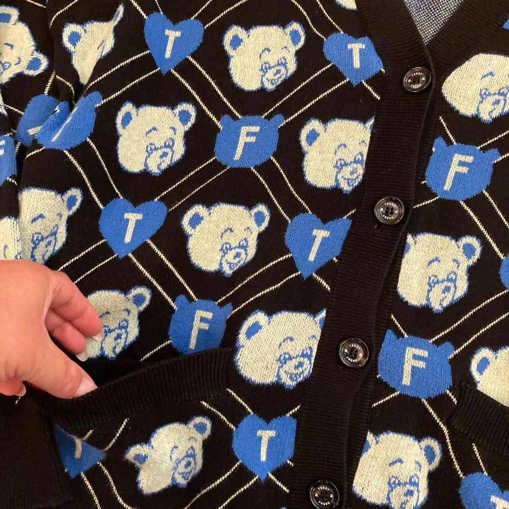 Teddy Fresh x Care Bears Diamond Cardigan Sweater Jacquard EUC Unisex XL